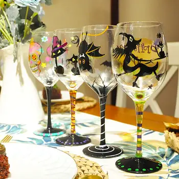 1 шт. Мультяшные бокалы для вина с ручной росписью, бессвинцовые бокалы для шампанского, бокал, стеклянная чашка, домашний бар, хэллоуин, вечеринка, посуда, подарки