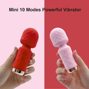 10 режимов Мощная вибрация Мини-вибратор USB Зарядка Ручной массажер для тела Клитор Точка G Вибраторы Секс-игрушка Женщины AV палочка