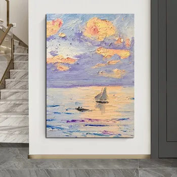  100% ручная роспись с видом на море абстрактная картина маслом ручной работы на холсте настенные художественные картины для гостиной дома большое украшение