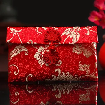 2 шт. Парчовая сумка в китайском стиле Сумка для денег Праздничные красные конверты Ткань Конверты для денег Красные карманы для новогодней свадьбы