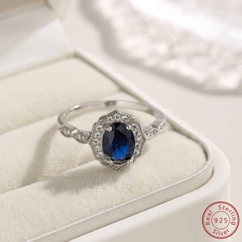 2024 Европа и Америка 100% стерлинговое серебро S925 Платина Синяя шпинель Овальная серебряная ювелирные изделия Изысканное высококачественное кольцо для женщин