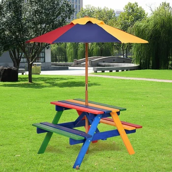  4 места Детский стол для пикника с зонтиком Открытый детский красочный игровой стол
