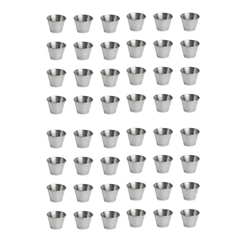 48 Упаковка из нержавеющей стали Чашки для соуса для приправ, Чашки для соуса коммерческого класса, Чашки для приправ Формочки Порционные чашки