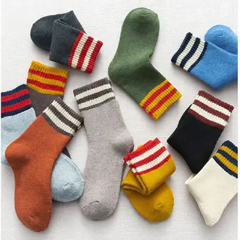 5 пар Новые женские зимние махровые носки Толстые теплые носки для взрослых Разноцветные полосатые хлопковые носки