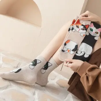 5 пар хлопчатобумажные носки для кошек сладкое искусство харадзюку животные носки средние трубчатые носки телячьи носки мультфильм носки студент