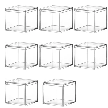 8 штук прозрачной акриловой пластиковой квадратной квадратной шкатулки для ювелирных изделий Мини-ящик для хранения с крышкой Мини-квадратный контейнер 120 мл