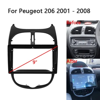 9-дюймовая панель автомагнитолы для Peugeot 206 1998-2008 Видеопанель Плеер Аудио Приборная панель 2 DIN Рамка Приборная панель Крепление Комплект Безель Отделка Крепление