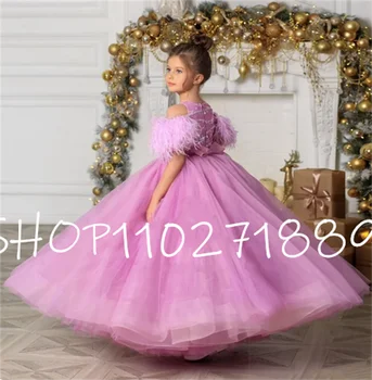A Line Розовые платья для девочек с коротким рукавом 2023 Новое рождественское платье Платья из органзы с пайетками Платья для первого причастия