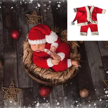 B2EB Детская фотография Реквизит Рождественский костюм Топы Юбка Санта Шапка Младенец Фото Костюм