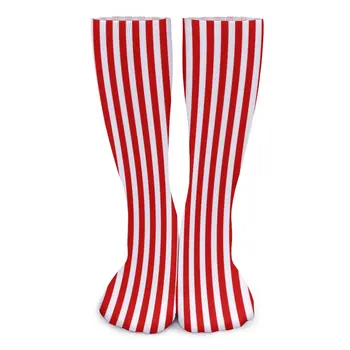 Candy Stripes Носки Красный и Белый Полосатый Модные Чулки Женские Качественные На Открытом Воздухе Спортивные Носки Зимние Печатные Противоскользящие Носки