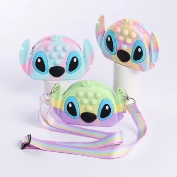 Disney Stitch Fidget Игрушка Push Bubble Antistress Сумка для девочек Детская антистрессовая силиконовая сумка Spotify Кошелек Наклонная сумка через плечо