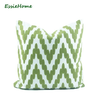 ESSIE HOME Зеленая наволочка Чехол для подушки Вязаная крючком вышивка Классический геометрический узор Зигзаг Шеврон Современный плед