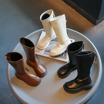 Girls Fashion High Boots Новые 2023 детские осень-зима резиновая подошва нескользящая утолщенная теплая застежка-молния принцесса сапоги повседневная обувь