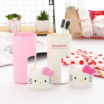 Kawaii Sanrio Аксессуары Мультфильм Hello Kittys Чашка для зубной щетки Дорожный набор Симпатичная пара Портативная стирка Хранение для девочек Подарок