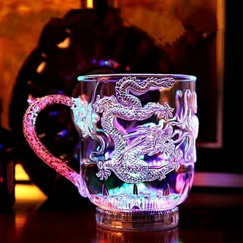 LED Дракон Индуктивный Радужный Цвет Пивная Чашка Датчик Воды Мигающий Свет Светящиеся Кружки Старомодный Коктейль Пиво Stein Винная Чашка
