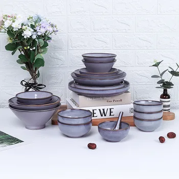 LingAo Серый фиолетовый винтажный набор керамических чаш и посуды для смены керамических чаш и посуды