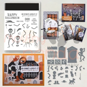 MP821 Хэллоуин Скелеты Металлические режущие штампы и прозрачные штампы для DIY Тисненые бумажные открытки Украшенный справочник Альбом Крафтовые штампы