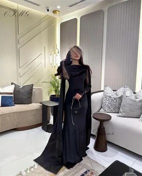 OIMG Изысканные черные выпускные платья Саудовская Аравия Женщины Кружевные рукава Скромные вечерние платья с накидкой Торжественное платье для вечеринки