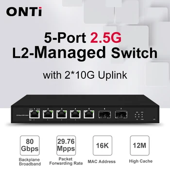 ONTi 5-портовый Smart Web 2.5Gps с 2*10G SFP+ управляемым коммутатором L2 и 5- или 8-портовым коммутатором L2 с веб-управлением 2.5Gps