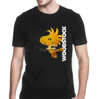 Slim Fit С коротким рукавом Хлопковая одежда Мультфильм Арахис Woodstock O-Neck Графические футболки для мужчин