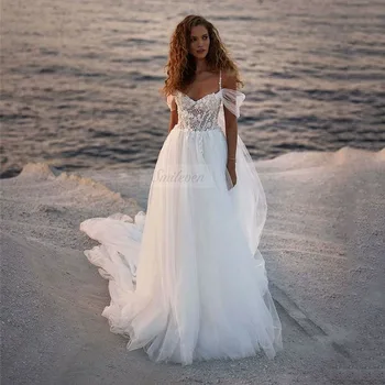 Smileven Пышный тюль Кружевное свадебное платье 3D Цветы Платья невесты на тонком бретеле Vestido de novia 2024