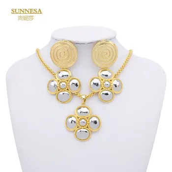 SUNNESA Mix Двухцветное модное ожерелье с подвеской Африканские серьги-подвески 18-каратный позолоченный ювелирный набор для женщин Дубай Ювелирные изделия