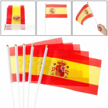 superonezxz 5x8 дюймов 10 шт. Испанская рука машет флагами 14x21 см Испания Герб Полиэстер Флаг Баннеры Спортивное открытие Наружный декор