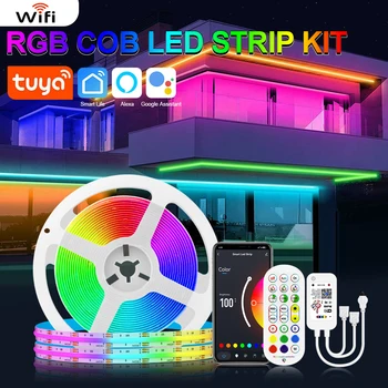 WiFi Bluetooth Smart Control RGB COB Светодиодная лента постоянного тока 24 В 840 светодиодов / М 5 М 10 М ТВ Подсветка Игровая комната Декор Светодиодная лента COB Гибкая лента
