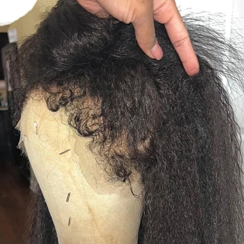 Yaki Прямой парик с вьющимися детскими волосами 13x6 Кружевные фронтальные парики из натуральных волос для женщин 180% бразильский парик с кружевными краями