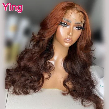 Ying Волосы 180% Body Wave 13x6 Прозрачный кружевной передний парик Omber Brown 13x4 Кружевной передний парик без клея предварительно выщипанный с детскими волосами