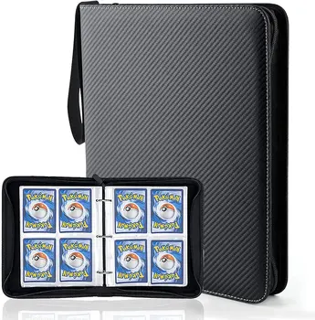 Альбом для вырезок открыток с 400 карманами, альбом коллекционных карточек Pokémon с застежкой-молнией и черной кожаной обложкой, конверты для карт, альбом для вырезок