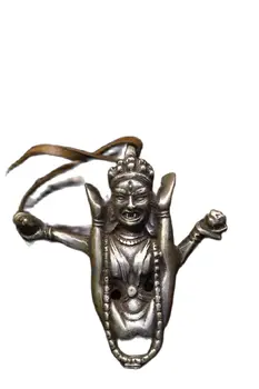 Антикварная коллекция Китайская тибетская серебряная статуя Будды Ваджры ручной работы,Домашний декор Металлические поделки,Высота 7,5 см,Ширина 7 см