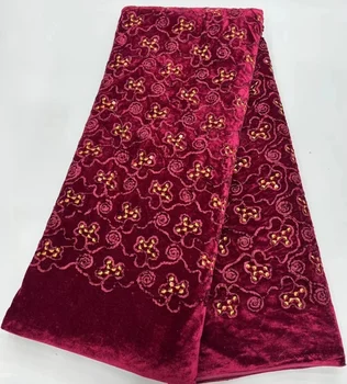 Африканская французская бархатная кружевная ткань 5 ярдов 2023 Роскошный высококачественный нигерийский кружевной материал с вышивкой для свадебных платьев