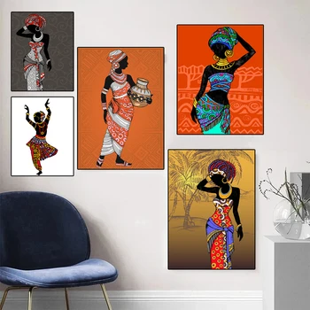 Африканская черная женщина танцует на холсте Картины Плакаты и принты Настенное искусство Картина для гостиной Украшение стены дома Cuadros