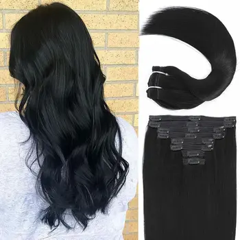 Бесшовный зажим для наращивания человеческих волос 8 шт. 120 г чистый цвет черный зажим для волос на машине Remy Extension Кожа утка для женщин 26 дюймов