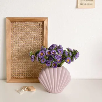 ваза керамическая подглазурная цветная форма раковины скандинавский стиль креативный милый обеденный стол гостиная цветочная композиция домашний орнамент