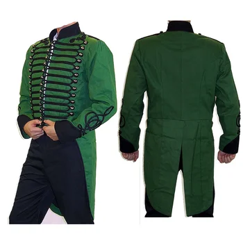 Взрослые Мужчины Стимпанк Зеленый Военный Гусар Косплей Костюм Куртка Мужская Мода Готика Военный Регентство Смокинг
