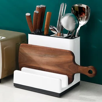 Держатель кухонной утвари Пластиковый блок ножей со сливной доской, Разделочная доска для посуды, Полка стеллажа для хранения, Кухонный органайзер