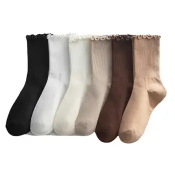 Дышащие женские носки Мягкие дышащие женские носки средней трубы с прозрачной отделкой Высокая эластичность Сплошной цвет 2 пары удобных