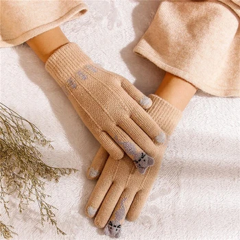 Женские трикотажные перчатки Зимние теплые толстые перчатки с сенсорным экраном Твердые варежки для мобильного телефона Планшет Коврик Пара Высококачественная перчатка