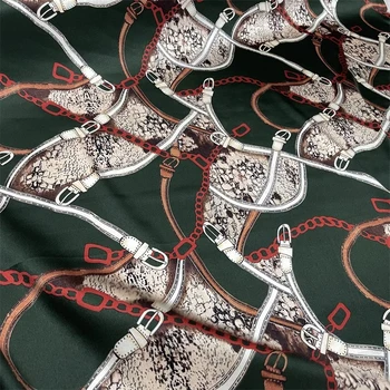  Зеленый бренд Леопард Принт Цепь Набивная Ткань Роскошный Тяжелый Шелковый Шелковый Платье Рубашка Высококачественное Платье Шелковая Ткань Материал На Метр
