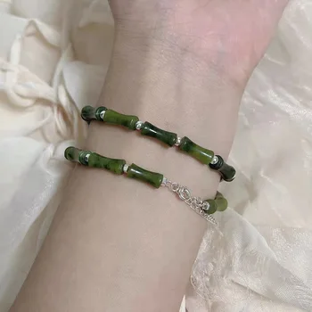 Зеленый нефрит Бамбуковые бусины Мужские браслеты и браслеты для влюбленных Женский высококачественный браслет Ювелирные изделия