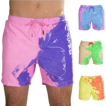 Изменить цвет Пляжные шорты Летние мужские плавки Быстросохнущие шорты для купания Пляжные плавки с изменением цвета Брюки Дропшиппинг