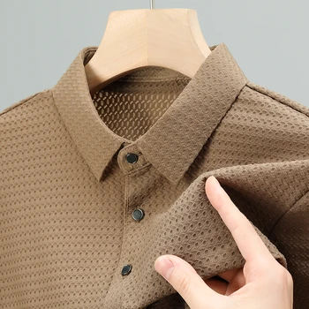 Качественная рубашка-поло из ледяного шелка Эластичная сетка 2023 Лето Роскошный бренд Футболка Дышащая Мужская Одежда Дизайнер Топы с короткими рукавами