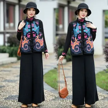 китайский национальный стиль цветочная вышивка топ жилет стойка воротник винтажный жилет женский ретро повседневный улучшенный универсальный ежедневный жилет