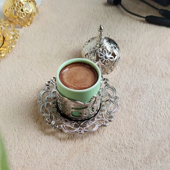 Классическая кофейная чашка из медного сплава Импортный серебряный костюм в стиле ретро с крышкой Маленький роскошный изысканный