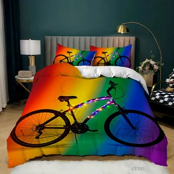 Комплект пододеяльников для велосипедов, эскиз велосипеда, декоративный комплект постельного белья из 3 предметов с 2 подушками, размер короля королевы с пододеяльником