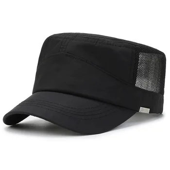 летняя сетчатая шляпа с плоским верхом для мужчин дышащая быстросохнущая военная кепка на открытом воздухе спорт кадет кепи