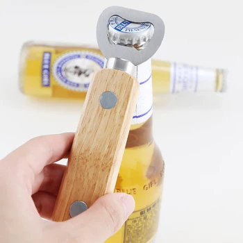 Магнитная открывалка для бутылок с деревянной ручкой Открывалка для пивных бутылок из нержавеющей стали с магнитами Открывалки для пива бармена 5 штук