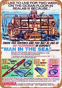 Металлический винтажный жестяной знак 1970 года Человек в море Sealab Contest-Металлические жестяные знаки, Домашняя кухня Стена Ретро Плакат Табличка Фреска Бар Паб